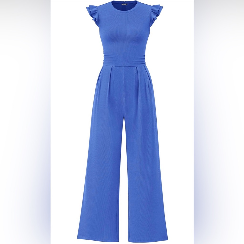 Ruffle Cap Sleeve Women’s Light Blue Jumpsuit